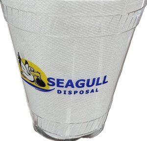 a plastic cup with a logo on it